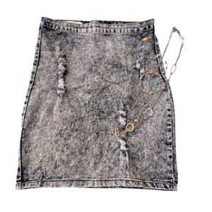 Nicki Minaj 2016 Retro Blue Acid Wash Distressed Pencil Jean Skirt Medium